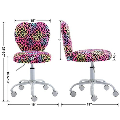 chairus Kids Desk Chair Faux Fur Small Study Chair for Teenage Girls, Adjustable Heart Shaped Kids Vanity Chair for Bedroom Reading Living Room, Cute Student Task Chair with White Foot, Leopard - color: Leopard