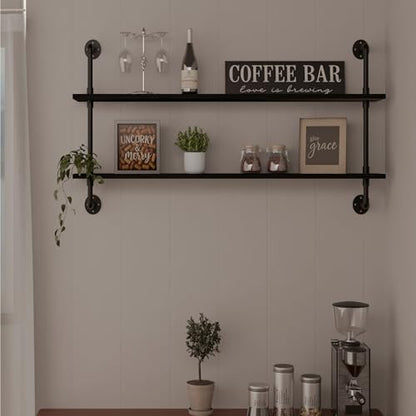 HDDFER Floating Bookshelf Shelves Industrial Pipe Shelving Pipe Shelf Rustic Black Wall Shelves 36 Inch Farmhouse for Wall Mounted - color: Black, size: 2Tier36in