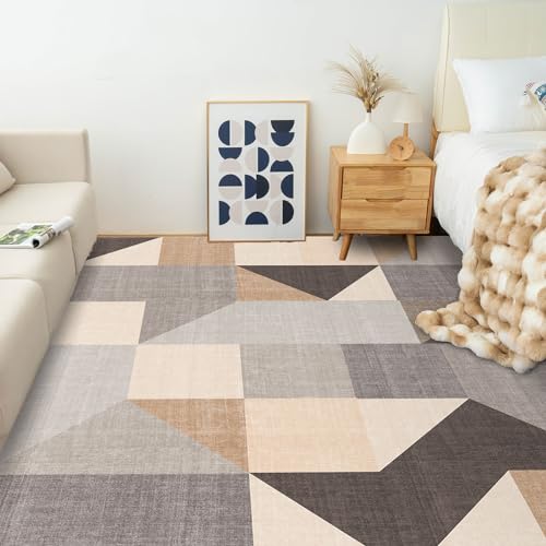 HOMFINE Washable Modern Area Rug - Geometric Style 5x7 Rugs for Living Room, Bedroom, Machine Washable Rug Soft Non Slip Non Shedding Area Rug - Grey Brown, 5'x7' - color: Grey/Brown, size: 5' x 7' (Rectangular)
