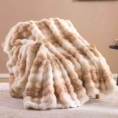 Faux Rabbit Fur Throw for Couch - Deer Brown Bubble Blanket 50"x60" | Fluffy Plush Fuzzy Fawn Throw for Sofa & Bed, Super Soft Cozy Comfrt Blanket,Luxury Aesthetic Deer Print Decor Gift for Women - color: Deer Brown, size: Throw(50" x 60")
