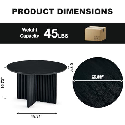 27" Round Coffee Table, Modern Coffee Tables with Fluted Base, Wooden Circle Accent Center Table for Living Room Small Space Apartment Office, Black - color: Black, size: 27" Cross-leg Table