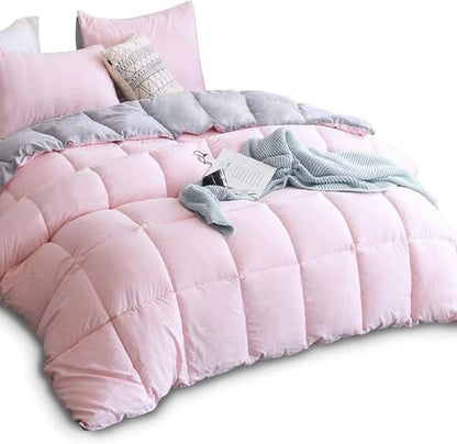 KASENTEX Twin/Twin XL Comforter Set – Reversible Dual Color – Goose Down Alternative – Ultra-Soft, Lightweight, Machine Washable, Maintain Fluffiness, All Season Warmth (Pink Potpourri/Quartz Silver) | 250 GSM Fill, Ultra-Soft, Lightweight, Machine Washab