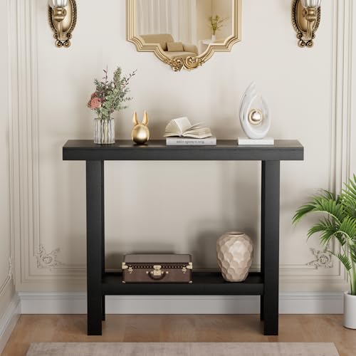 Console Table, 39.3" Rectangular Modern Entryway Table with Storage | Behind The Couch Sofa, Entrance Side Table with Shelves for Hallway, Living Room, Foyer, Black - color: Black