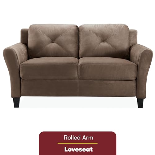 Studio Living Harrington 57.9" Loveseat, Transitional Modern, Pocket Coil Comfort, Easy Assembly, Microfiber Fabric, Brown - color: Brown, size: Loveseat