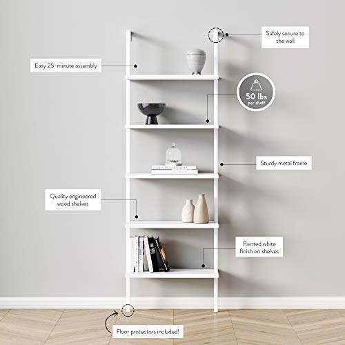 Nathan James White Ladder Bookcase with 5 Shelves - color: Theo White, size: Set of 1