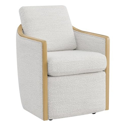 CHITA Upholstered Dining Chairs Set of 4 with Hidden Casters, Pearl | Fully Assembled Modern Dining Chair with Backrest & Wood Armrest, Chenille Barrel Chairs for Dining Room, Kitchen Chairs - color: Pearl, size: set of 4