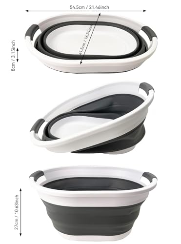 SAMMART Collapsible Plastic Oval Laundry Basket - Foldable Pop Up Storage Container/Organizer - Portable Washing Tub - Space Saving Hamper/Basket (White/Steel Grey, 32L) - color: White/Steel Grey, size: 32L