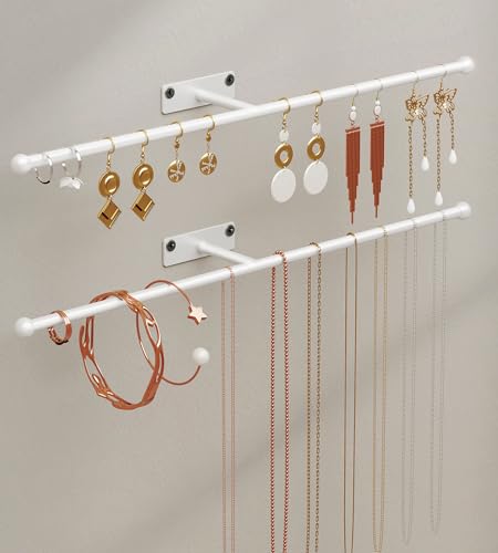 Wall Hanging Jewelry Organizer 12.6", Screw Included, White 2-Pack | for Earring, Bracelet, Rings, Hairband, Sunglasses - color: White, size: 2 Pack