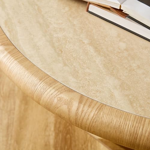35.43" Round Coffee Table with Sintered Stone Tabletop & Cylindrical Stainless Base, Modern Circle Center Table Tea Table for Living Room, Easy Assembly - Natural - color: 35.43" Coffee Table With Sintered Tabletop, Natural
