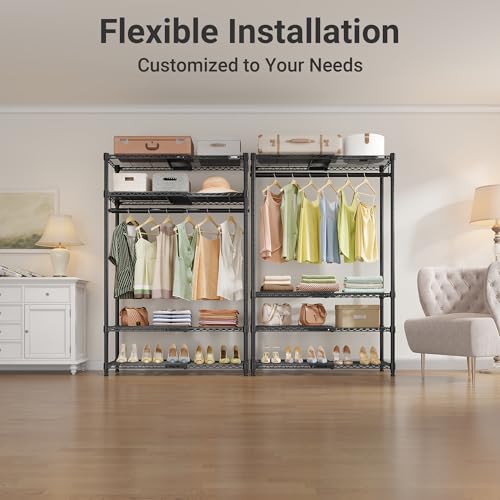 VIPEK X10 Heavy Duty Clothes Rack, Expandable Metal Clothing Racks for Hanging from 2' to 3'5" with 4-Tier Adjustable Wire Shelves & Hanging Rod Portable Closet System for Reach-in & Walk-in Closets