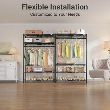 VIPEK X10 Heavy Duty Clothes Rack, Expandable Metal Clothing Racks for Hanging from 2' to 3'5" with 4-Tier Adjustable Wire Shelves & Hanging Rod Portable Closet System for Reach-in & Walk-in Closets