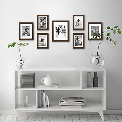 Americanflat Set of 7 Picture Frames with Shatter-Resistant Glass - Gallery Wall Frame Set with One 11x14, Two 8x10 and Four 5x7 Frames - Signature Collection - Walnut | Includes one 11x14, two 8x10 and four 5x7, shatter-resistant glass, hanging hardware