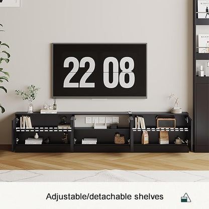 Black TV Stand Narrow Wooden TV Cabinet Storage Console Table with Adjustable Shelf Free-Standing Media Console for Living Room Practical(100 cm) - size: 100 cm
