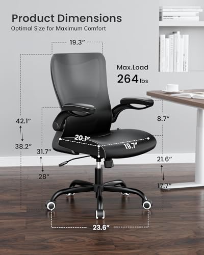 Office Chair, PU Leather Ergonomic Desk Chair with Adjustable Lumbar Support and Flip up Armrest, Breathable Mesh Computer Chair for Home Office, Black - color: Nori Black (Pu Leather Seat)