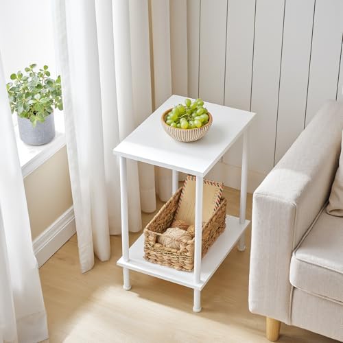 HOOBRO End Table, Small Side Table, Nightstand with 2-Layer Storage Shelves, Sofa Table for Small Spaces, Living Room, Bedroom, Stable Frame, Easy Assembly, White WW09BZ01 - color: White
