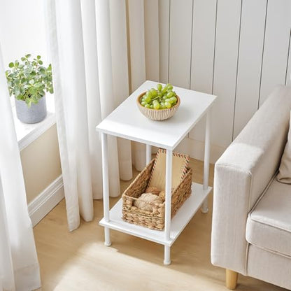HOOBRO End Table, Small Side Table, Nightstand with 2-Layer Storage Shelves, Sofa Table for Small Spaces, Living Room, Bedroom, Stable Frame, Easy Assembly, White WW09BZ01 - color: White