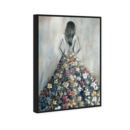 Oliver Gal Girl with Flower Thoughts Canvas Print Wall Art for Living Room, Bedroom, and Bathroom, 20" x 30", Black Floater Frame - color: Black Floater Frame, size: 30"L x 20"W