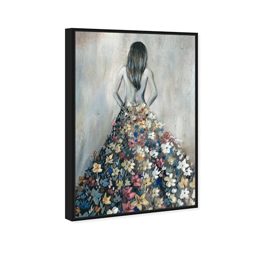 Oliver Gal Girl with Flower Thoughts Canvas Print Wall Art for Living Room, Bedroom, and Bathroom, 10" x 15", Black Floater Frame - color: Black Floater Frame, size: 15"L x 10"W