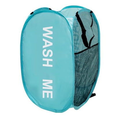Mesh Pop Up Laundry Hamper with Handles, Collapsible Laundry Basket Side Pocket Dirty Clothes Hamper (Sky Blue) - color: Sky Blue