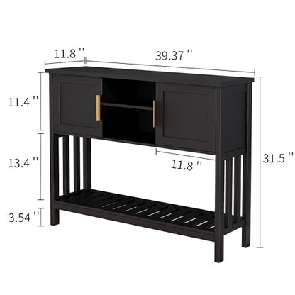 Entryway Table, Console Table, Sofa Table with 2-Door and Shelf, Black | Entryway Cabinet and Sideboard Cabinet with Large Storage Space for Daily Use in Hallway, Foyer, Living Room - color: Black