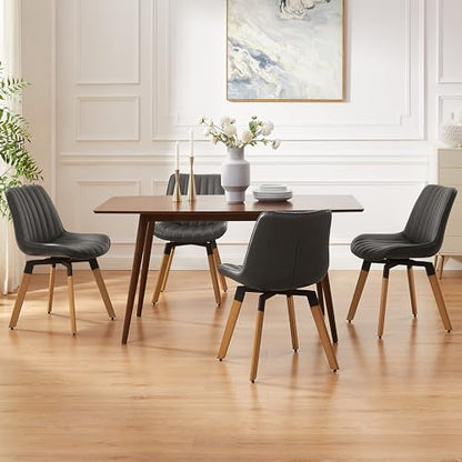 Mid Century Upholstered Swivel PU Dining Chairs Set of 4 Dark Gray | 360° swivel curved foam-padded seat armless design dining room chairs accent chairs solid wood legs floor protection pads - color: Black Gray, size: Set of 4-PU