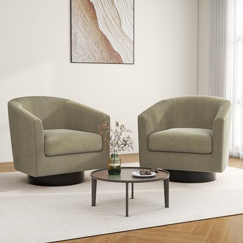 Swivel Barrel Accent Chair, Comfy Reading Armchair, Camel, Set of 1 | Club Chairs for Adults, Low-Back Design, Modern Round Style, Solid Wood Frame & Metal Swivel Base, For Living Room & Bedroom - color: Camel