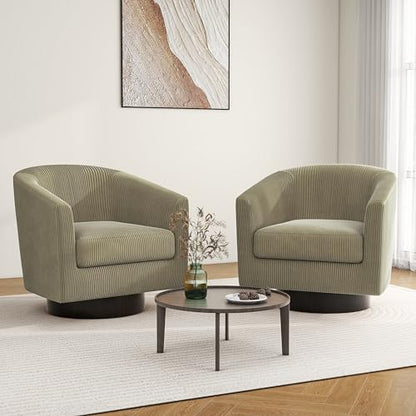 Swivel Barrel Accent Chair, Comfy Reading Armchair, Camel, Set of 1 | Club Chairs for Adults, Low-Back Design, Modern Round Style, Solid Wood Frame & Metal Swivel Base, For Living Room & Bedroom - color: Camel
