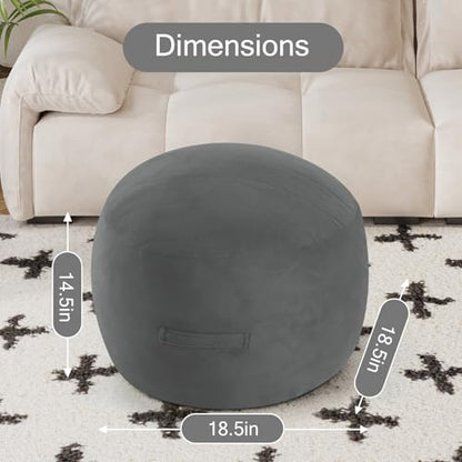 MeMoreCool Round Pouf Ottoman Foot Rest 20x15 Inches, Dark Grey | Dark Grey Round Pouf Footstool, Soft Foam Stuffed Circle Foot Rest for Living Room - color: Striped Dark Grey
