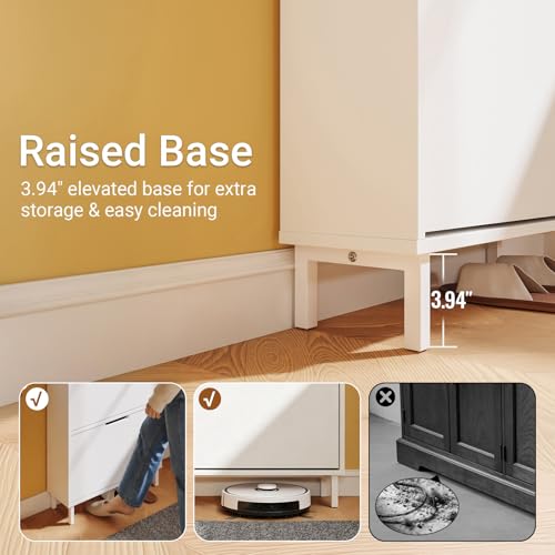 HHaotian Flip-Drawer Shoe Cabinet with Two Drawers & Open Shelves | Slim Hidden Shoe Rack Cabinet with Hook for Entryway, FSR221-W - color: White, size: 2-Drawers+Shelf