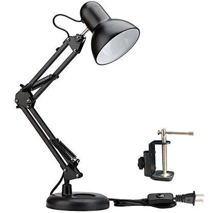 PowerKing Metal Swing Arm Desk Lamps, Adjustable Architect Lamp, Black | Metal Material, Adjustable & Flexible, Fits E26 E27 Bulbs, 2-in-1 Design, Eye-Caring Reading Light, for Home & Office - color: Black