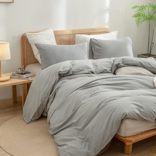 BESTOUCH Cotton Solid Duvet Cover Set Linen Feel Light Grey Super King Plus | 100% Washed Cotton, Soft Wrinkle Texture, Hidden Zipper, 8 Ties, Breathable Lightweight Durable Comfy, 3 Pcs No Insert - color: Light Grey (No Comforter), size: Super King Plus