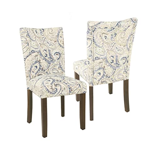 HomePop Classic Parsons Dining Chair - Blue Velvet Paisley Print (Set of 2) - color: Blue Velvet, style: Pack of 2