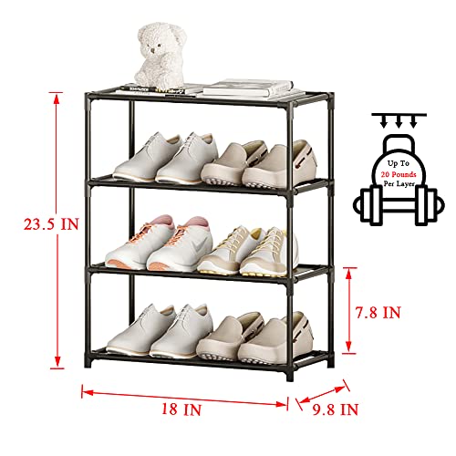 Small Shoe Rack 6-8 Pairs Sturdy Shoe Shelf 4-Tiers Narrow Stackable Shoe Organizer,Lightweight Kids Shoe Racks for Entryway, Doorway and Closet（Black） - size: 4-Black