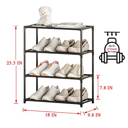 Small Shoe Rack 6-8 Pairs Sturdy Shoe Shelf 4-Tiers Narrow Stackable Shoe Organizer,Lightweight Kids Shoe Racks for Entryway, Doorway and Closet（Black） - size: 4-Black