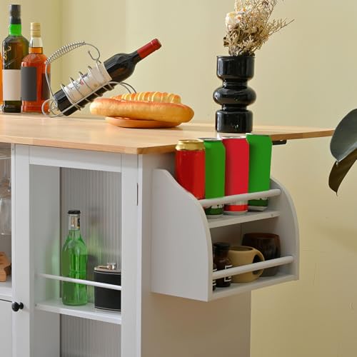 Kitchen Island Cart with Drop Leaf 13 Storage Areas 5 Lockable Wheels Solid Wood White Modern Kitchen Island Table Cart Rolling for Small (White)