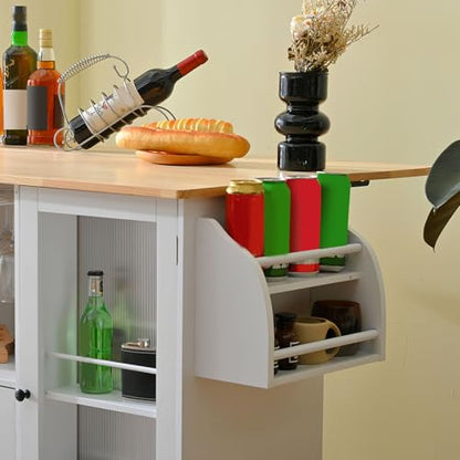 Kitchen Island Cart with Drop Leaf 13 Storage Areas 5 Lockable Wheels Solid Wood White Modern Kitchen Island Table Cart Rolling for Small (White)