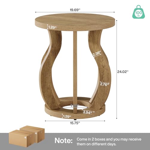 Tribesigns Round End Side Table Set of 2: Farmhouse Wooden Side Table for Living Room, Bedside Nightstand with Curved Frame, Accent Nightstand for Bedroom, Small Spaces, Brown(2PC) - color: Brown