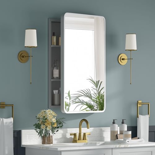 Bathroom Medicine Cabinet with Mirror 16 x 24 Inch, Silver Medicine Cabinet Recessed or Surface Wall-Mounted, Mirrored Cabinets with 2 Adjustable Shelves for Bathroom Vanity - color: Silver, size: 16*24inch
