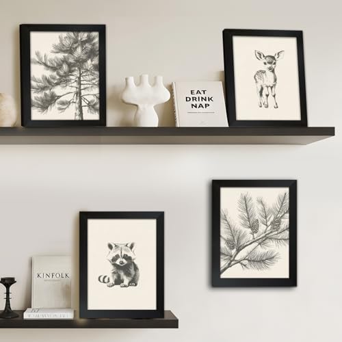 4Pcs Framed Wall Art Set Forest Animal Sketches on Canvas Nature Inspired Gallery Grade Artwork Ideal for Living Rooms Bedrooms and Children's Rooms 8x10 Ready to Hang - color: Sketch