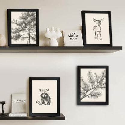 4Pcs Framed Wall Art Set Forest Animal Sketches on Canvas Nature Inspired Gallery Grade Artwork Ideal for Living Rooms Bedrooms and Children's Rooms 8x10 Ready to Hang - color: Sketch