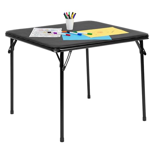 Flash Furniture Mindy Kids Folding Table, Black | Vinyl Padded Top, Powder Coated Locking Legs, Daycare - color: Black, size: Table
