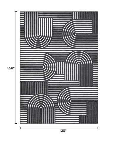 ROYHOME Modern Washable Rug 10x13 Area Rugs for Living Room Non Slip, Black | Abstract Rug for Bedroom, Rainbow Throw Rugs with Rubber Back, Low Pile Stain Resistant Boho Geometric Carpet for Dining Room - color: Black, size: 10' x 13' (Rectangular)