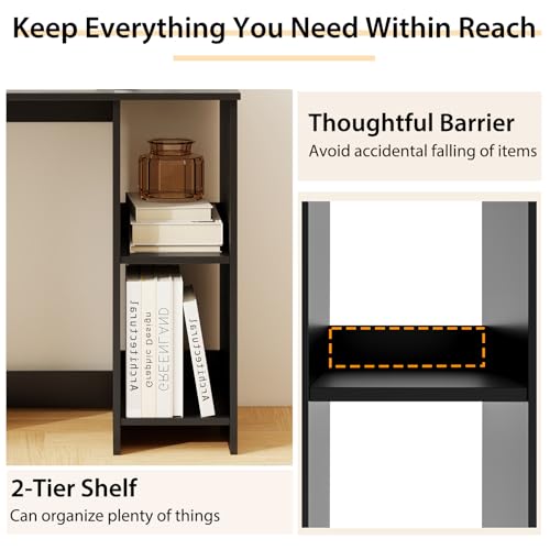 Tangkula Small Desk with Shelves, Compact Desk for Small Space, Study Writing Table with 2 Tier Shelves, Modern Simple Style Laptop PC Table (Black) - color: Black