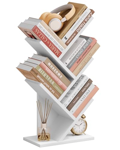 Hoctieon 4 Tier Tree Bookshelf, 4 Shelf Bookcase, Free Standing Tree Bookcase, Display Floor Standing Shelf for Books, Book Organizer Shelves for Home Office, Living Room, Bedroom, White - color: White, size: 4 Tier