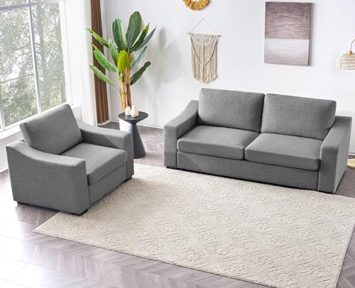 Modular Sectional Couch Set, 47" Oversize Accent Chair and 85" Modern Loveseat Sofa Deep Couch for Apartment, Living Room, Bedroom, Linen, Grey - color: Grey, size: 85 Inch - Deep Couch + Single Sofa