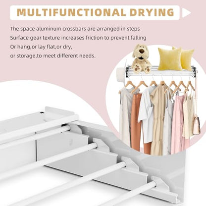 BAKON Wall Mounted Drying Rack with 4 Hooks and Shelf, Foldable Clothes Drying Rack for Laundry Room, Collapsible Laundry Rack Wall Mount, for Indoor Outdoor Hanging Clothes, 23.6 Inch - size: 23.6''【Upgrade】