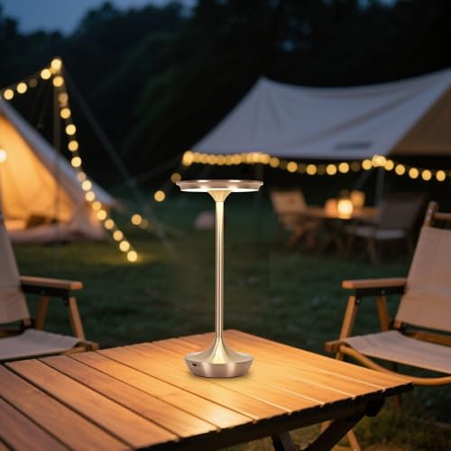 LED Cordless Table Lamp Rechargeable,Portable 6000mAh Battery Outdoor Bedside Table Lamps,3 Color Stepless Dimming Touch Battery Powered Lamp, Table Light for Restaurant/Patio/Camping/Bedroom(Silver) - color: Silver