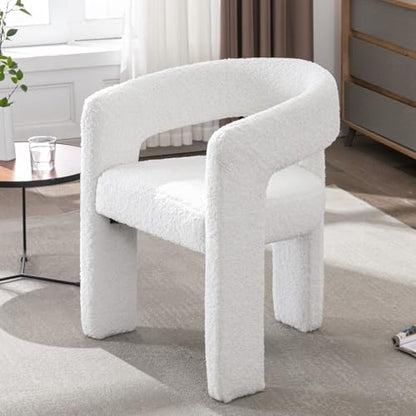 HNY Modern Sherpa Barrel Single Dining Chair, White | Upholstered Accent Armchair With 18.24" Wide Seat No Assembly Required For Living Room Bedroom Vanity Small Spaces - color: White Fur