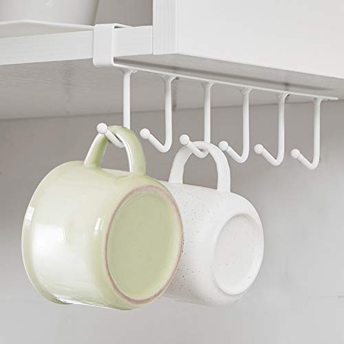 Under Cabinet Mug Holder 3 Pack, Heavy Duty Coffee Cup Hanger with 9 Hooks for Kitchen Organization, No-Drill Shelf Mount Mug Rack for Cups, Utensils, Towels, Black