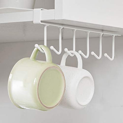 Under Cabinet Mug Holder 3 Pack, Heavy Duty Coffee Cup Hanger with 9 Hooks for Kitchen Organization, No-Drill Shelf Mount Mug Rack for Cups, Utensils, Towels, Black